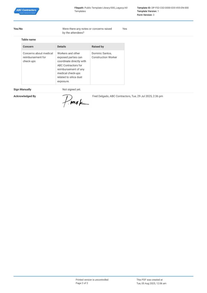 Silica Dust Toolbox Talk