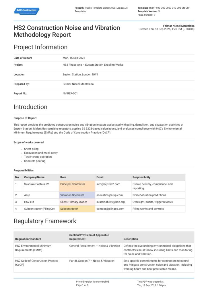 HS2 Construction Noise and Vibration Methodology Report