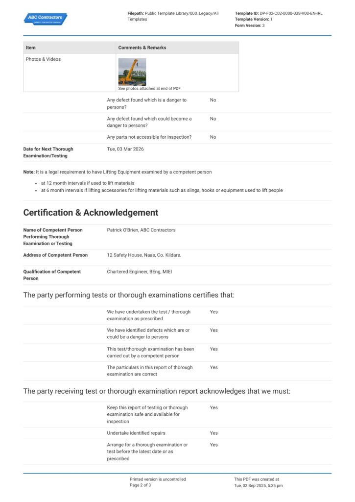HSA GA1 Lifting Equipment Examination Form HSA GA1 Lifting Equipment Examination Form