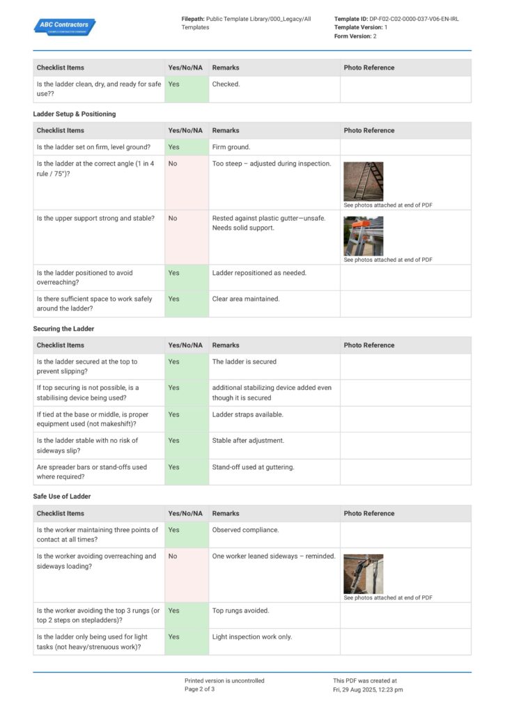 HSA Ladder Safety Checklist