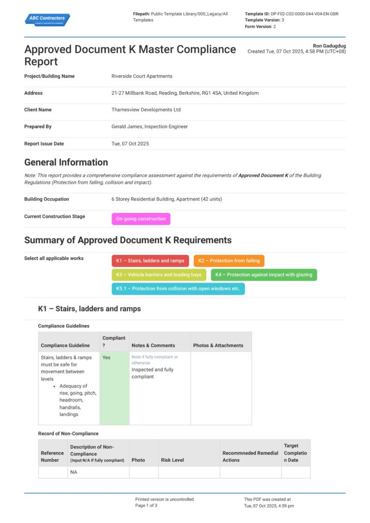 Approved Document K Report