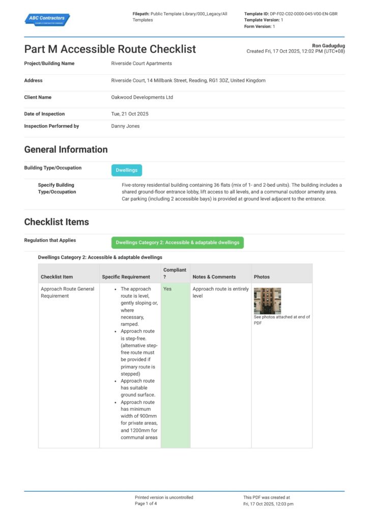Part M Accessible Route Checklist