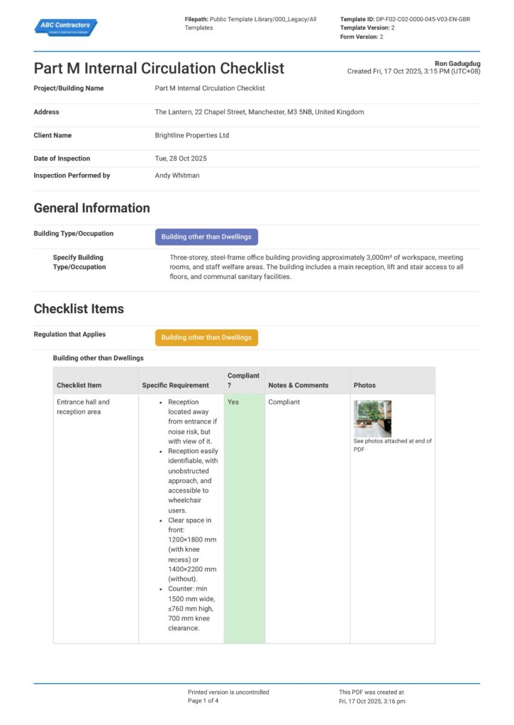 Part M Internal Circulation Checklist