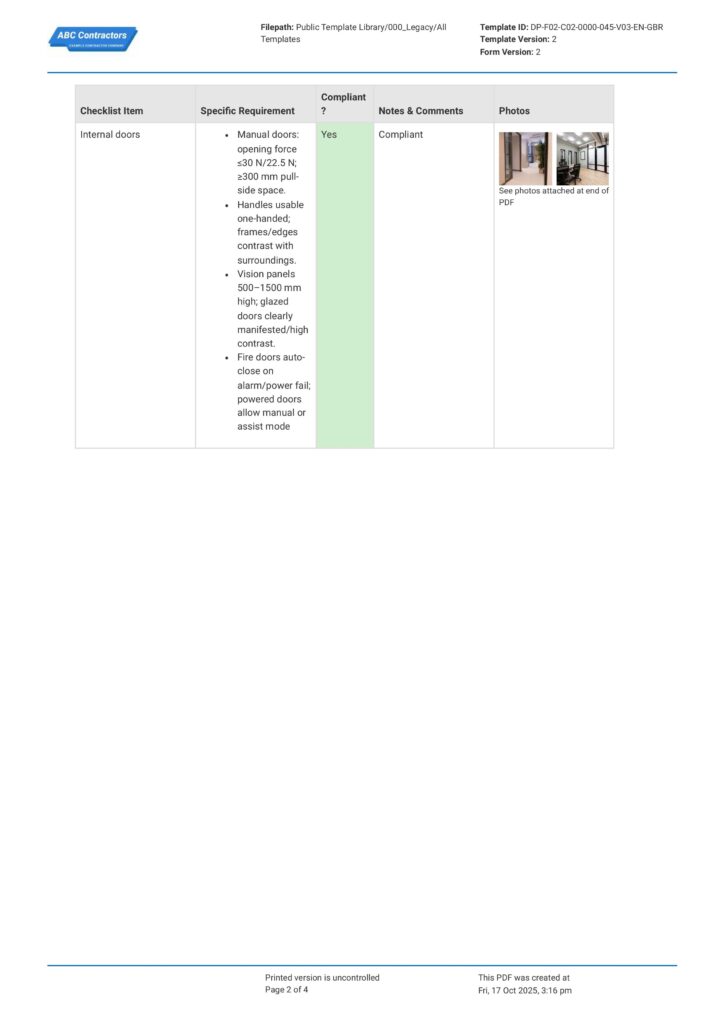 Part M Internal Circulation Checklist