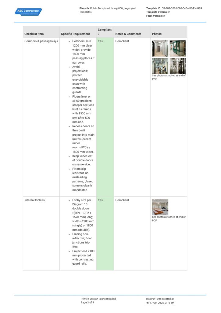 Part M Internal Circulation Checklist