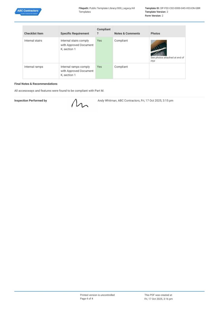 Part M Internal Circulation Checklist