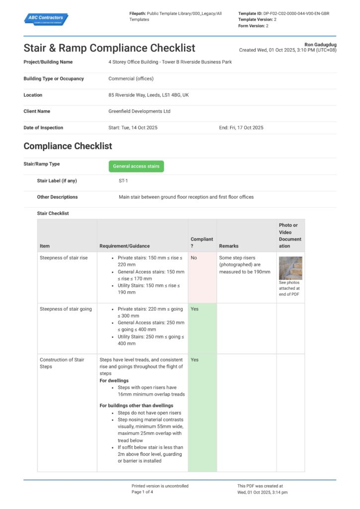 Stair & Ramp Compliance Checklist