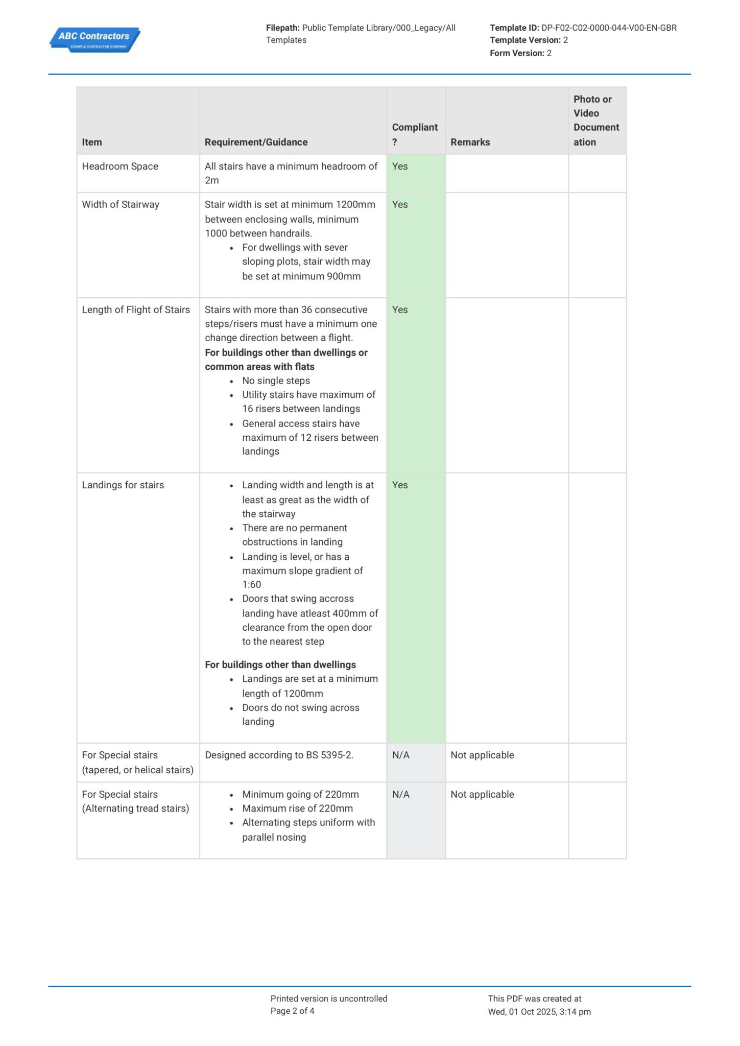 Stair & Ramp Compliance Checklist - Code, Requirements PDF
