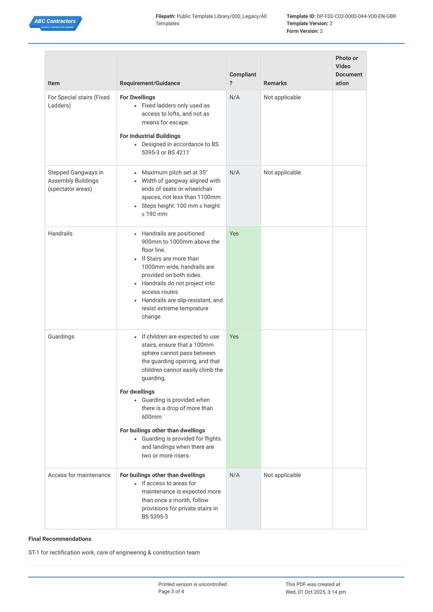 Stair & Ramp Compliance Checklist - Code, Requirements PDF