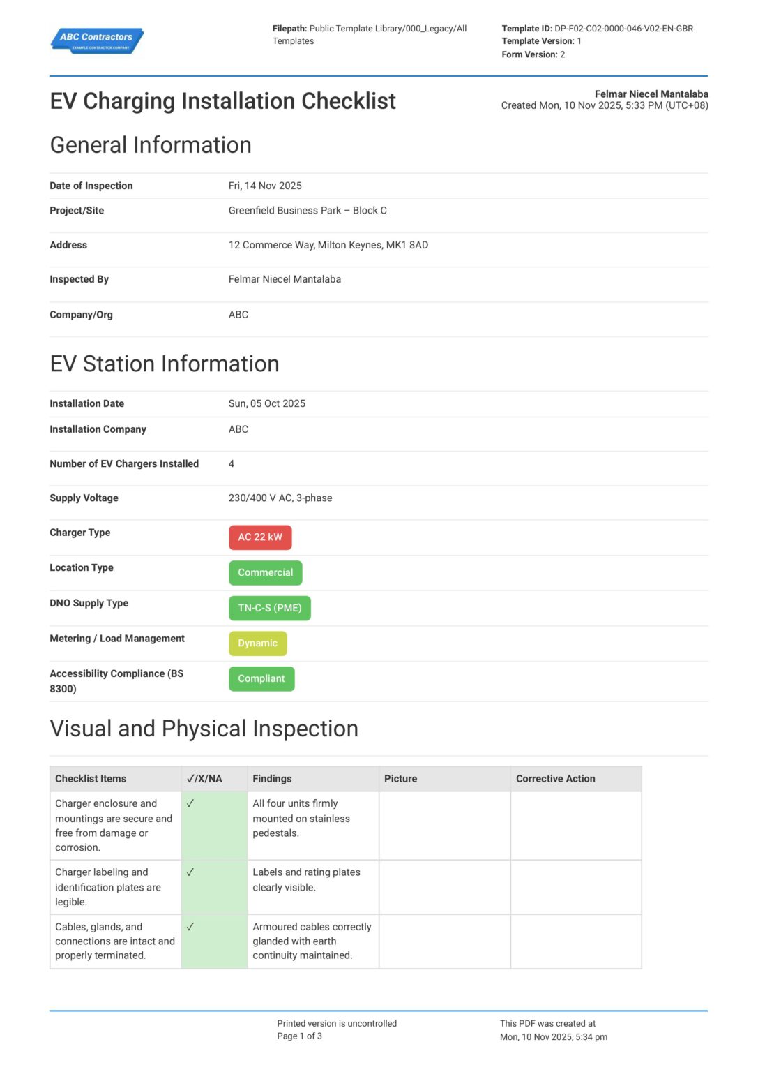 EV Charging Installation Checklist Template - Requirements Guide