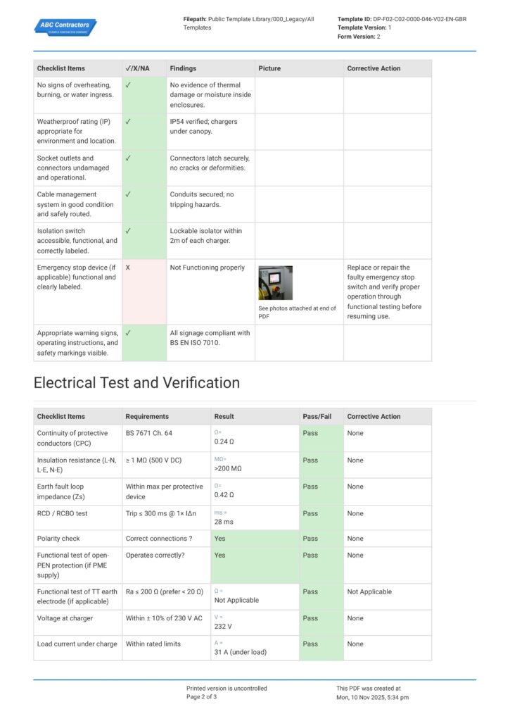 EV Charging Installation Checklist