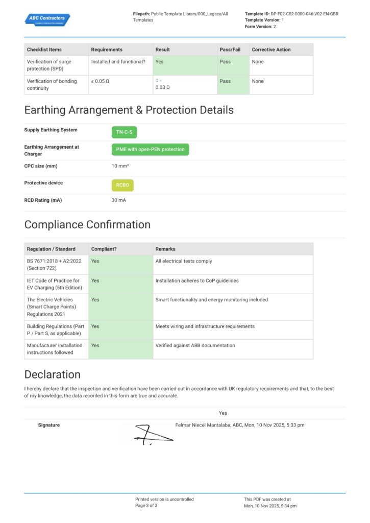 EV Charging Installation Checklist