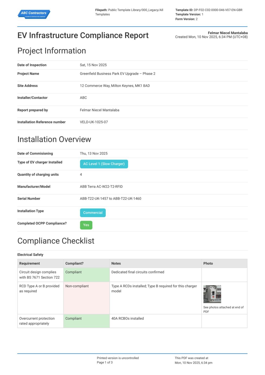 EV Charging Infrastructure Report Template - Free Vehicle PDF