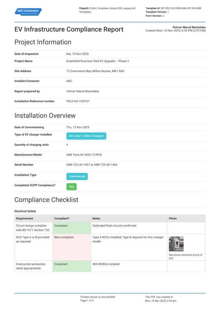 EV Infrastructure Compliance Report