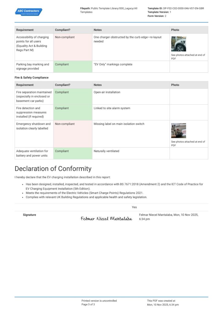 EV Infrastructure Compliance Report