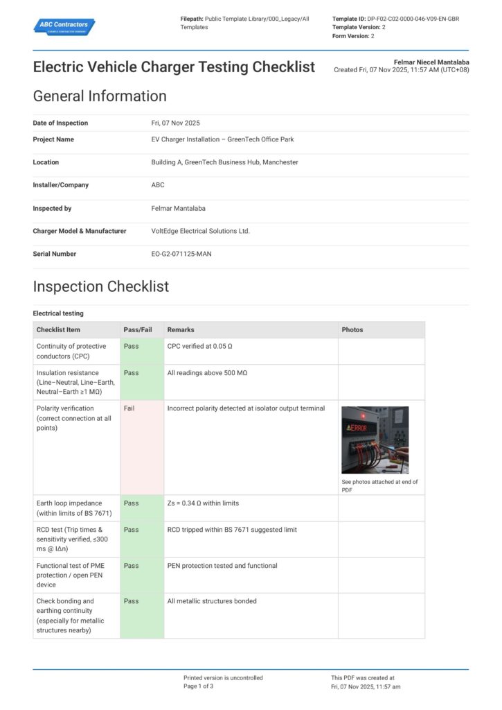 Electric Vehicle Charger Testing Checklist
