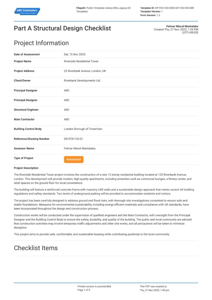 Part A Structural Design Checklist
