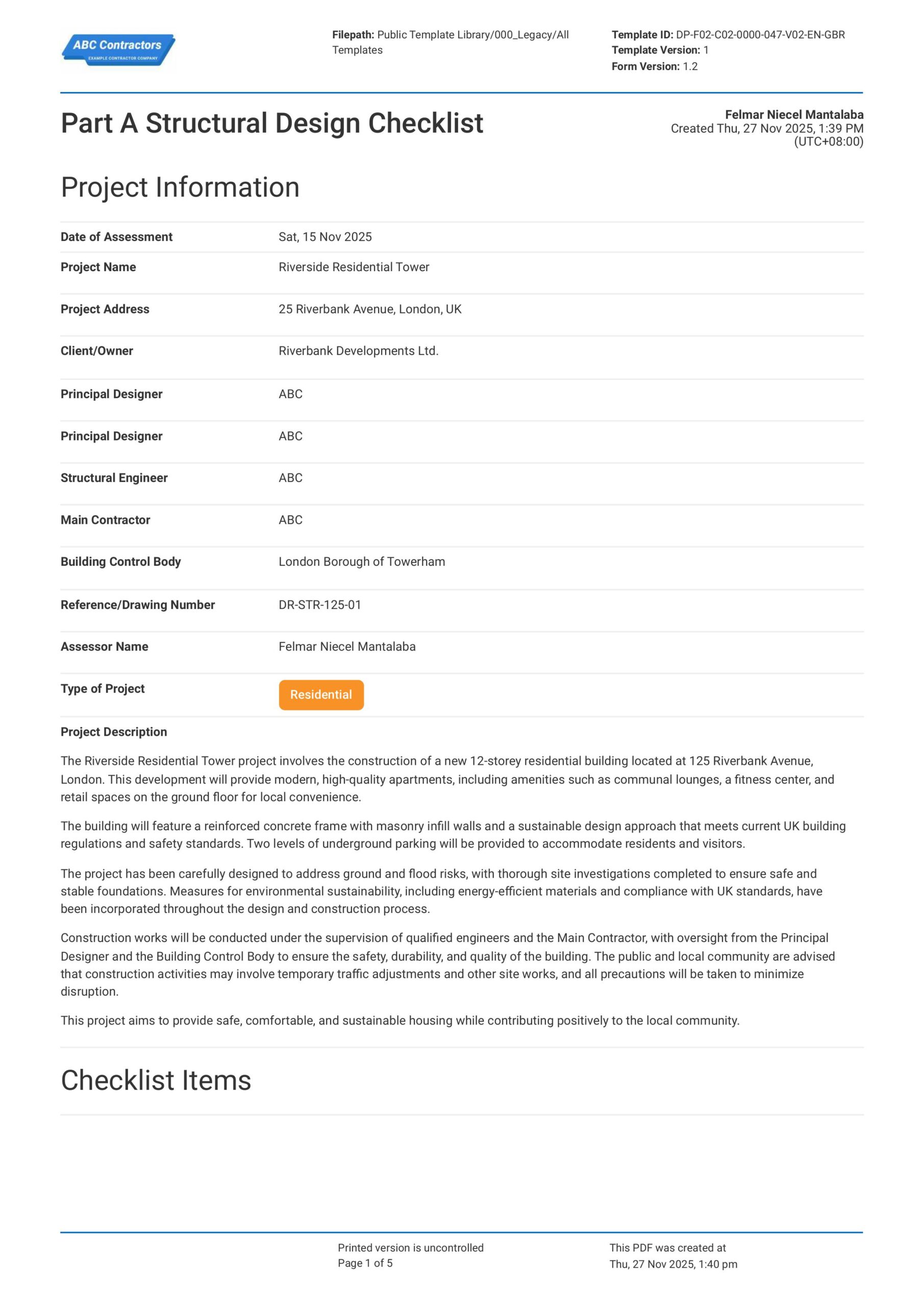 Part A Structural Design Checklist