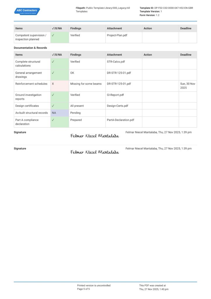 Part A Structural Design Checklist