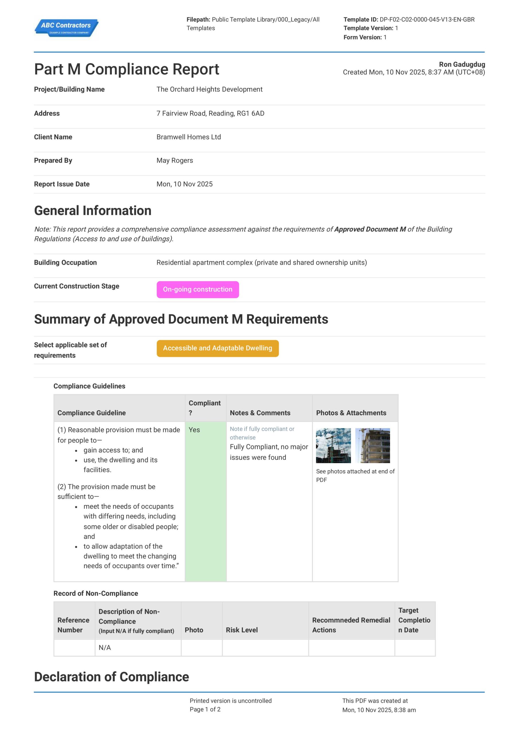 Part M Compliance Report