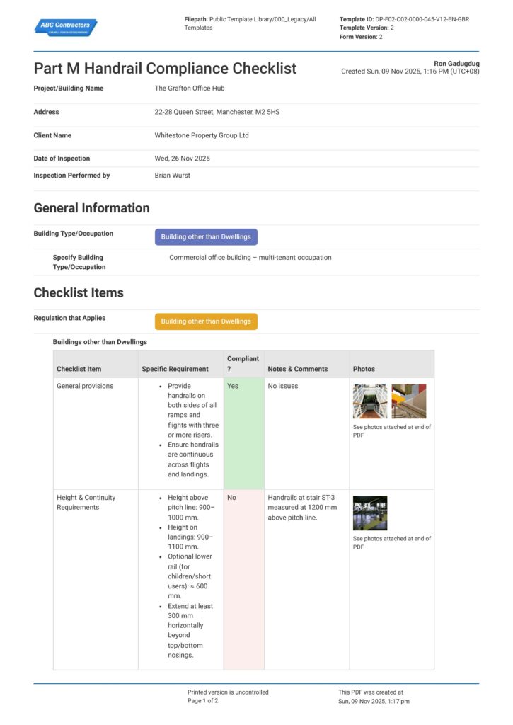 Part M Handrail Compliance Checklist