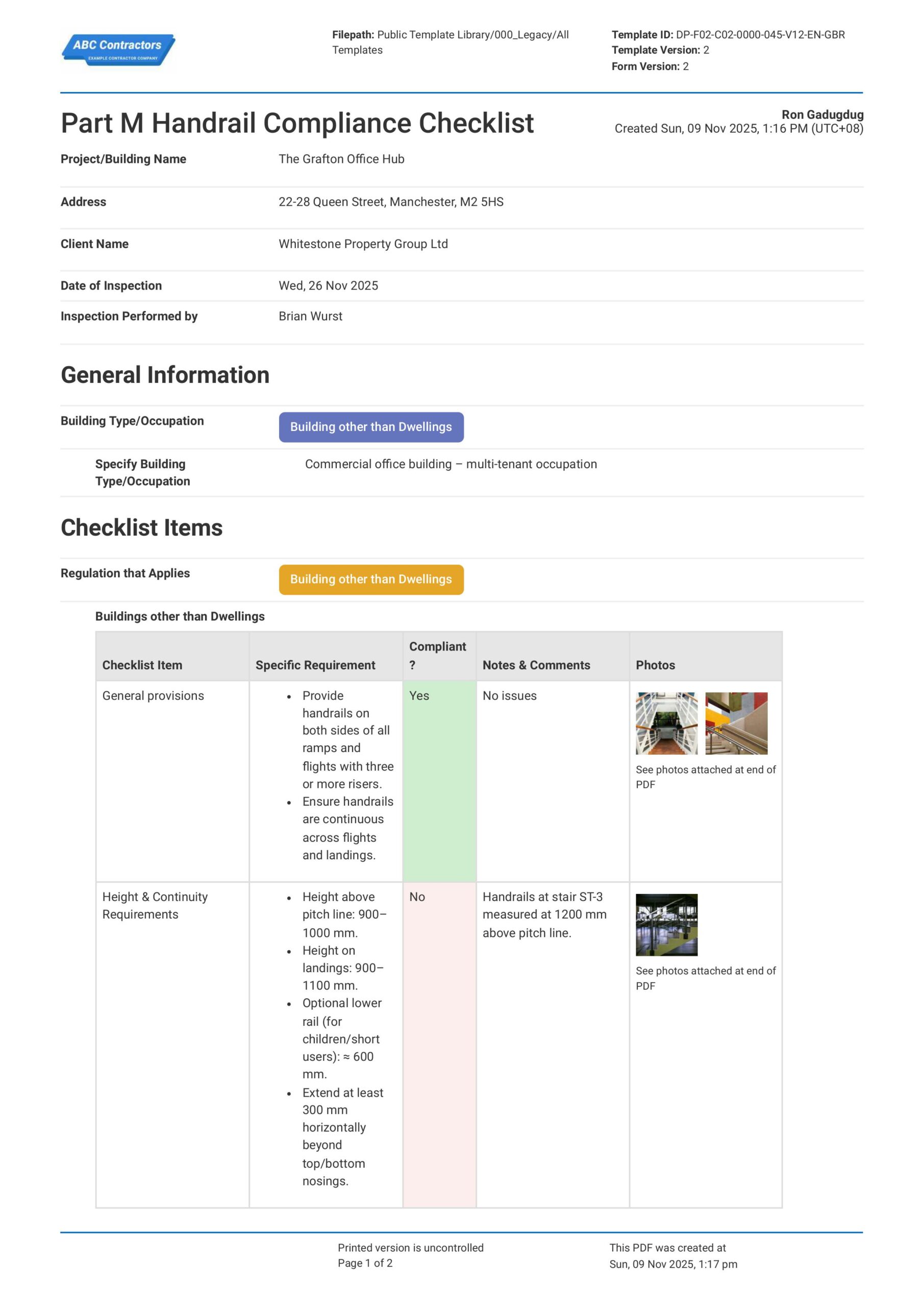 Part M Handrail Compliance Checklist