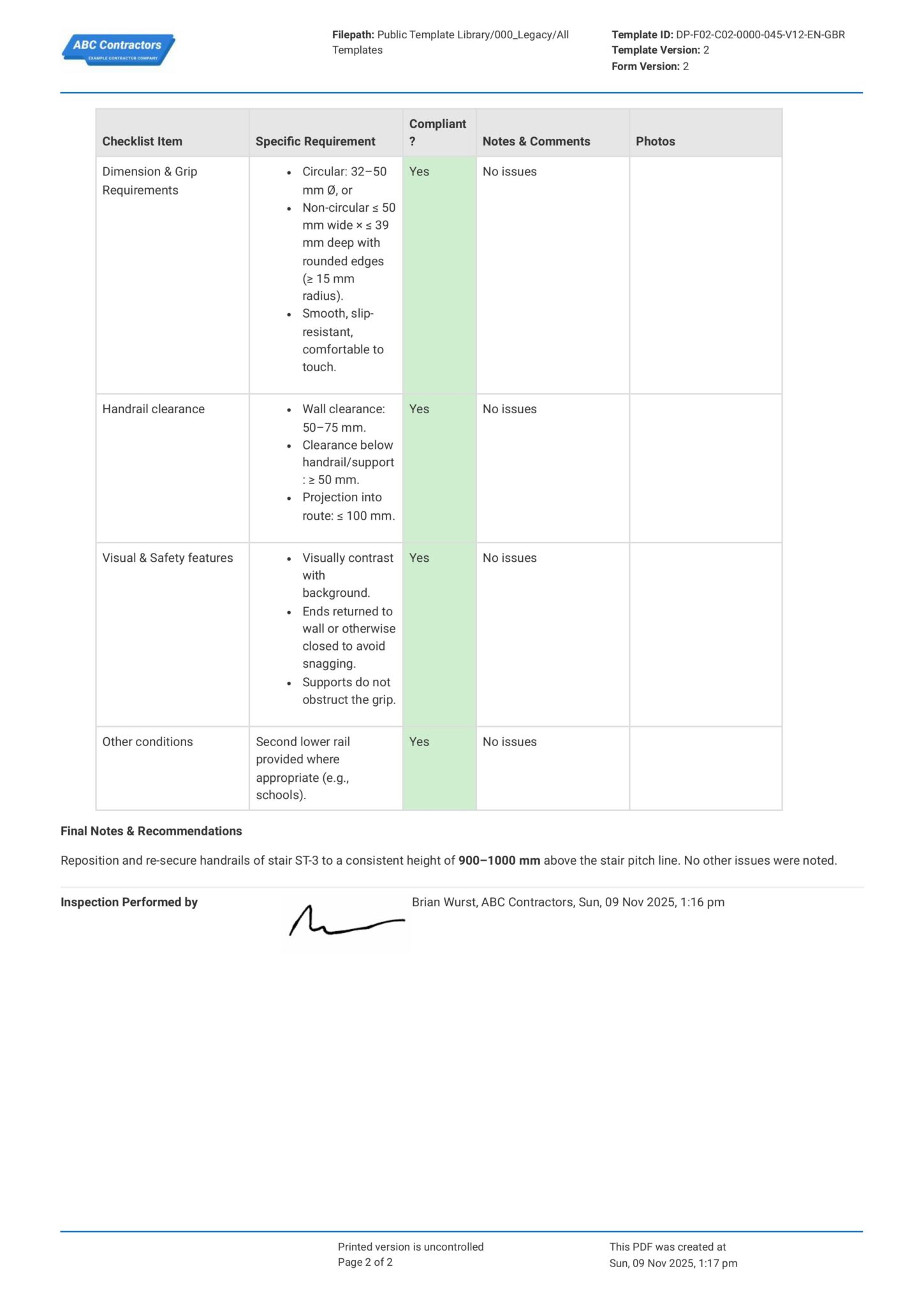 Checklist Ms Railing Part M Handrail Compliance Checklist - Sitemate