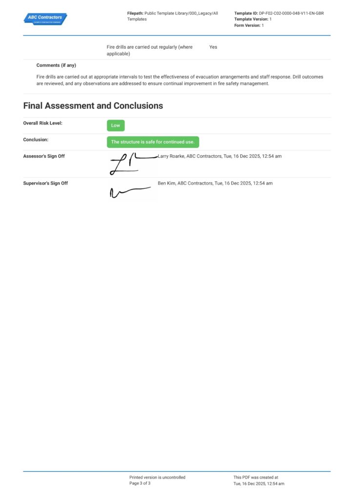 Building Fire Risk Assessment