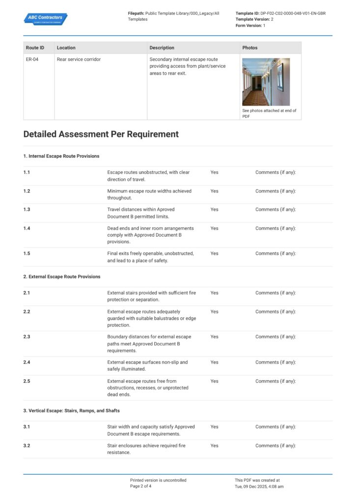 Fire Escape Inspection Report