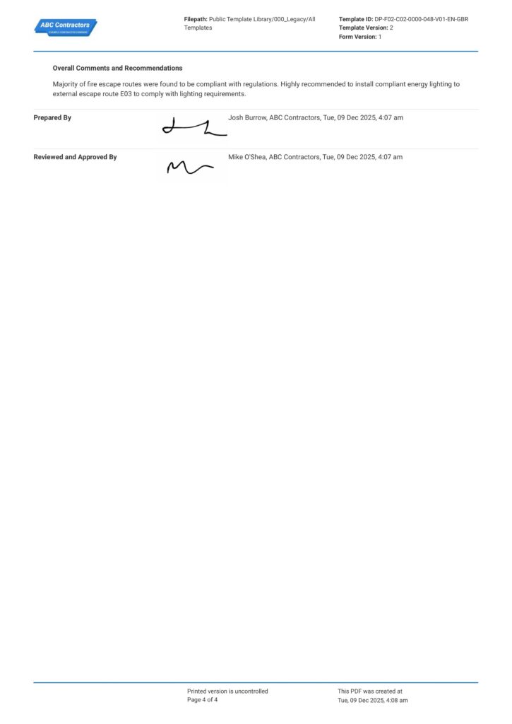 Fire Escape Inspection Report