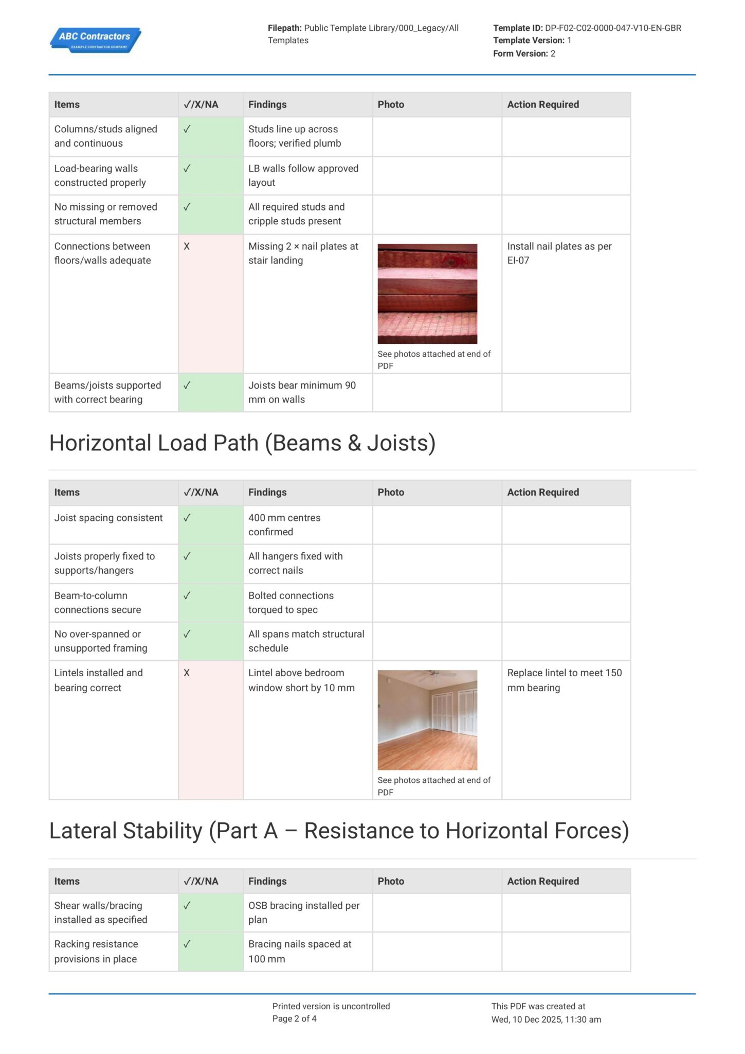 Interior Railing Inspection Form Framing Inspection Checklist-UK Building Standard Requirements