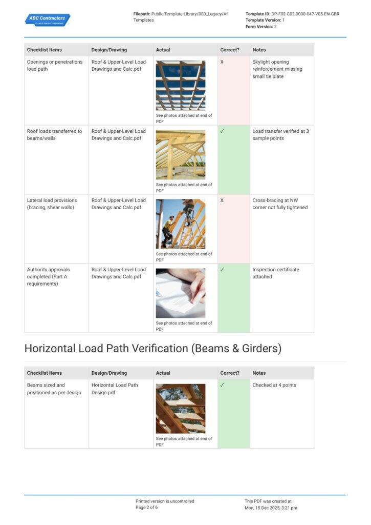 Structural Load Path Verification Checklist