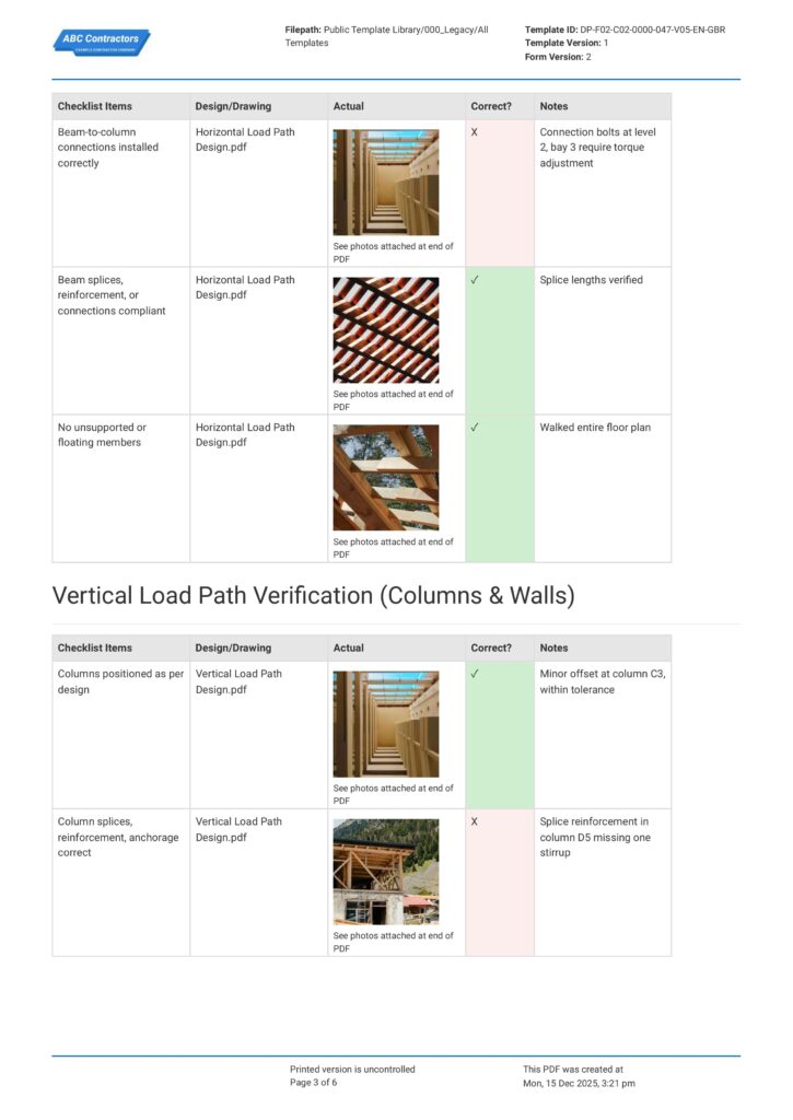 Structural Load Path Verification Checklist