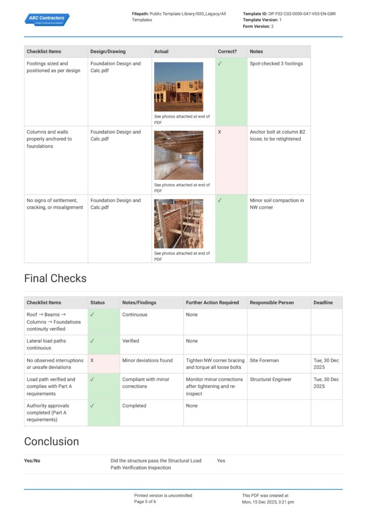 Structural Load Path Verification Checklist