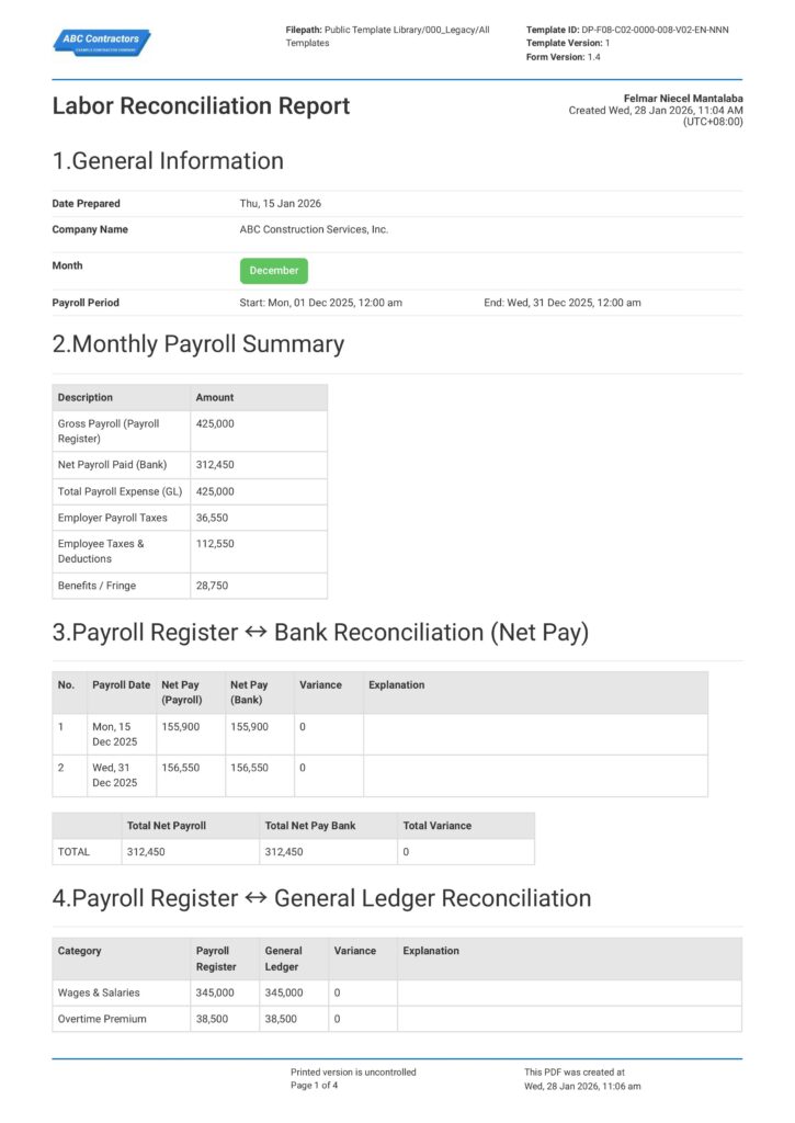 Labor Reconciliation Report