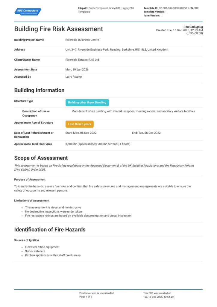 Building Fire Risk Assessment