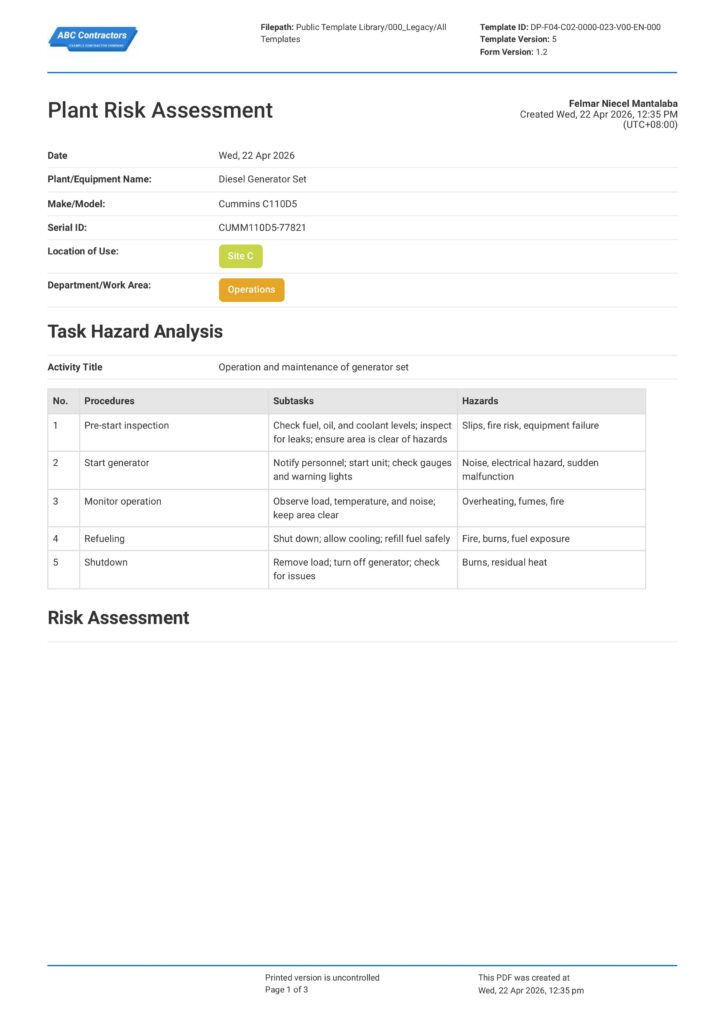 Plant Risk Assessment v1