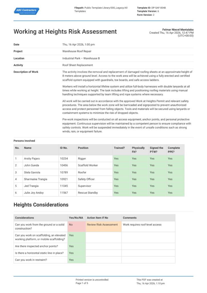 working at heights risk assessment v1