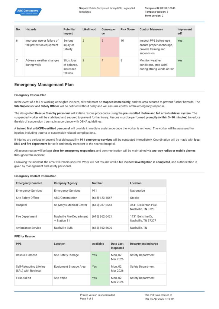 working at heights risk assessment v1