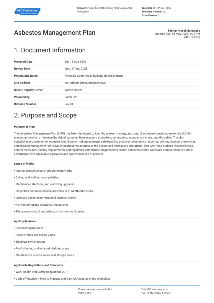 Asbestos Management Plan