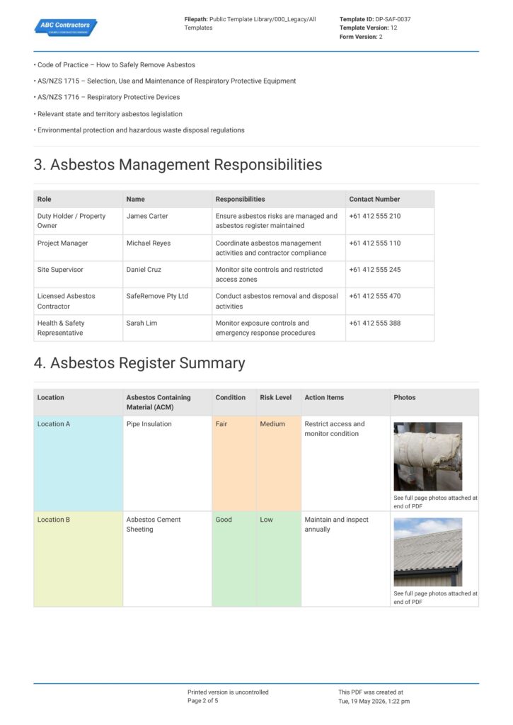 Asbestos Management Plan
