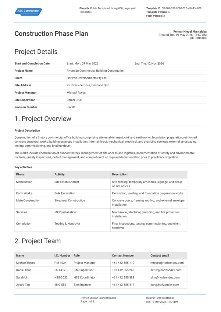 Construction Phase Plan