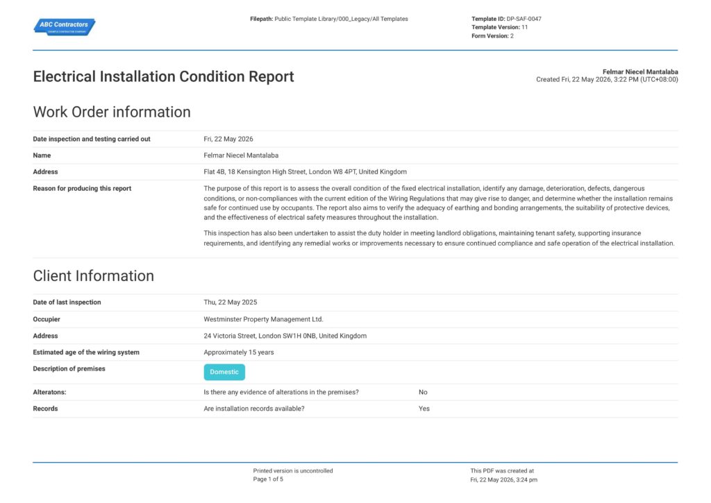 Electrical Installation Condition Report