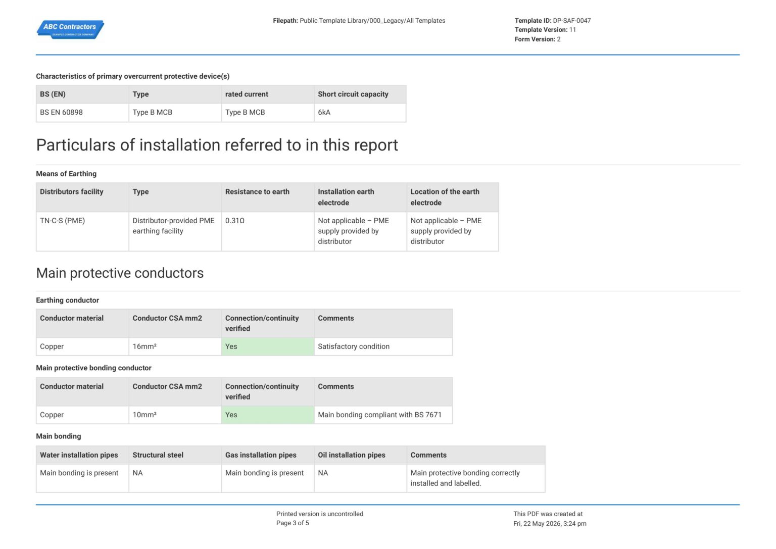 Installation Reprt Electrical Installation Condition Report Template | Sitemate