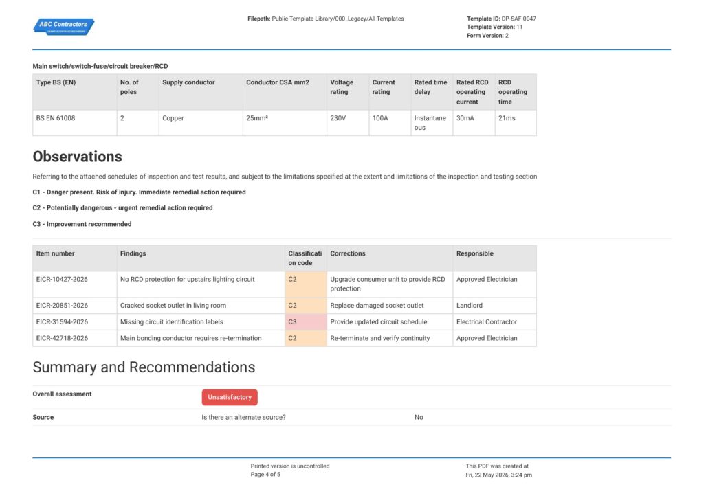 Electrical Installation Condition Report