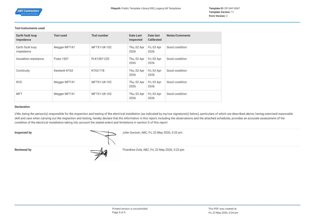 Electrical Installation Condition Report