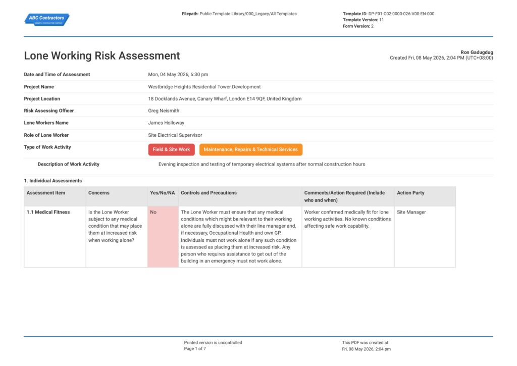 Lone Working Risk Assessment1