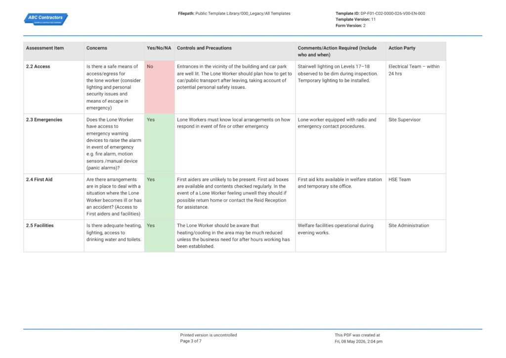 Lone Working Risk Assessment3