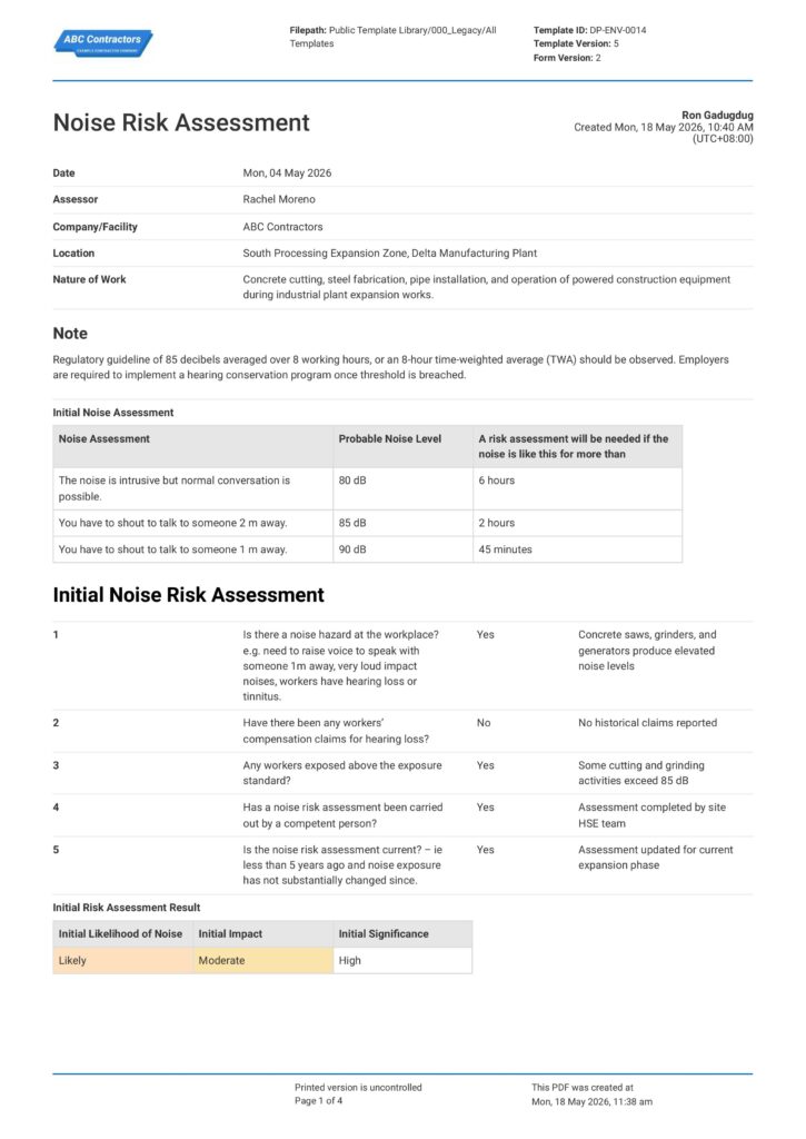 Noise Risk Assessment1