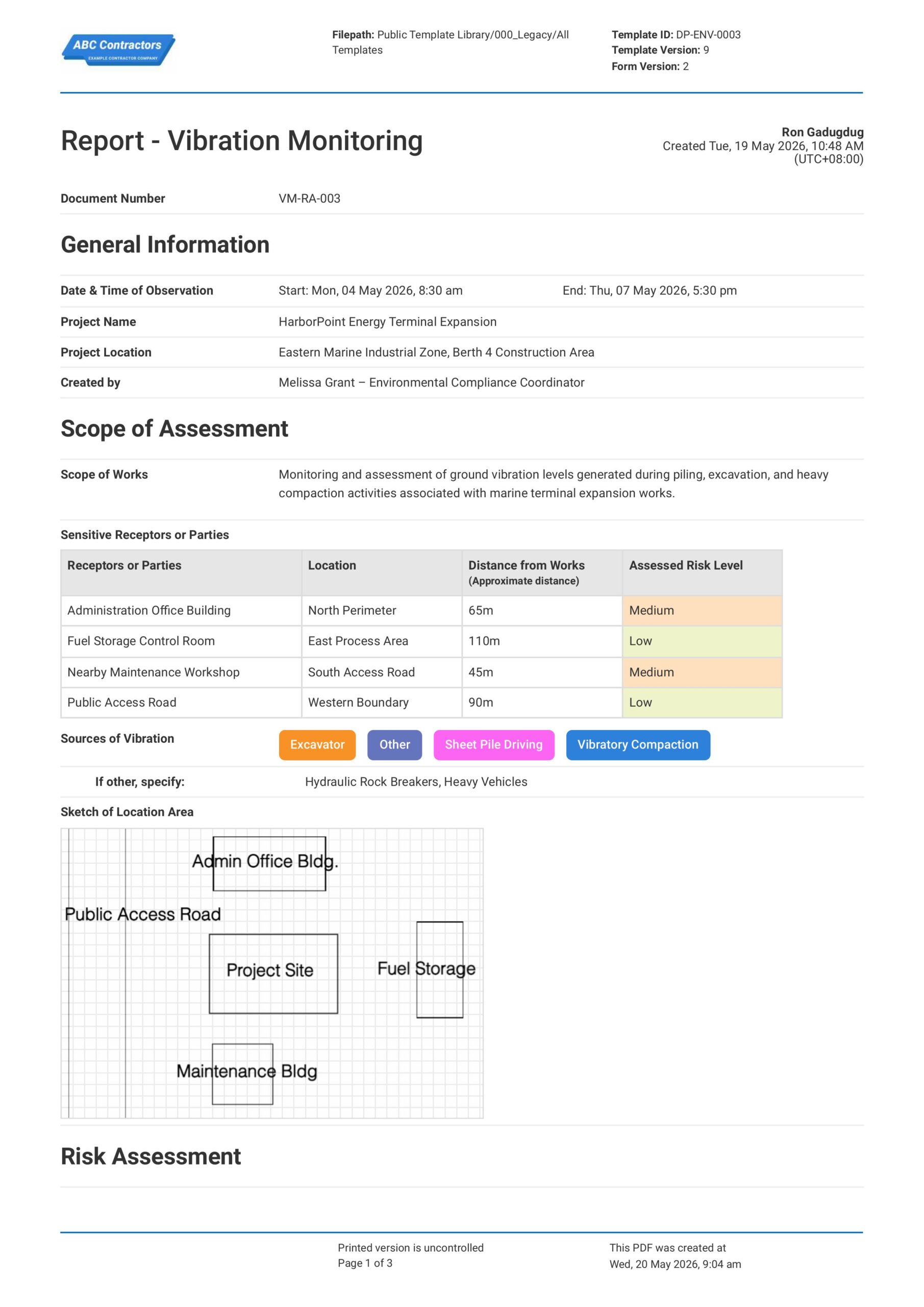 Vibration Monitoring Risk Assessment Report